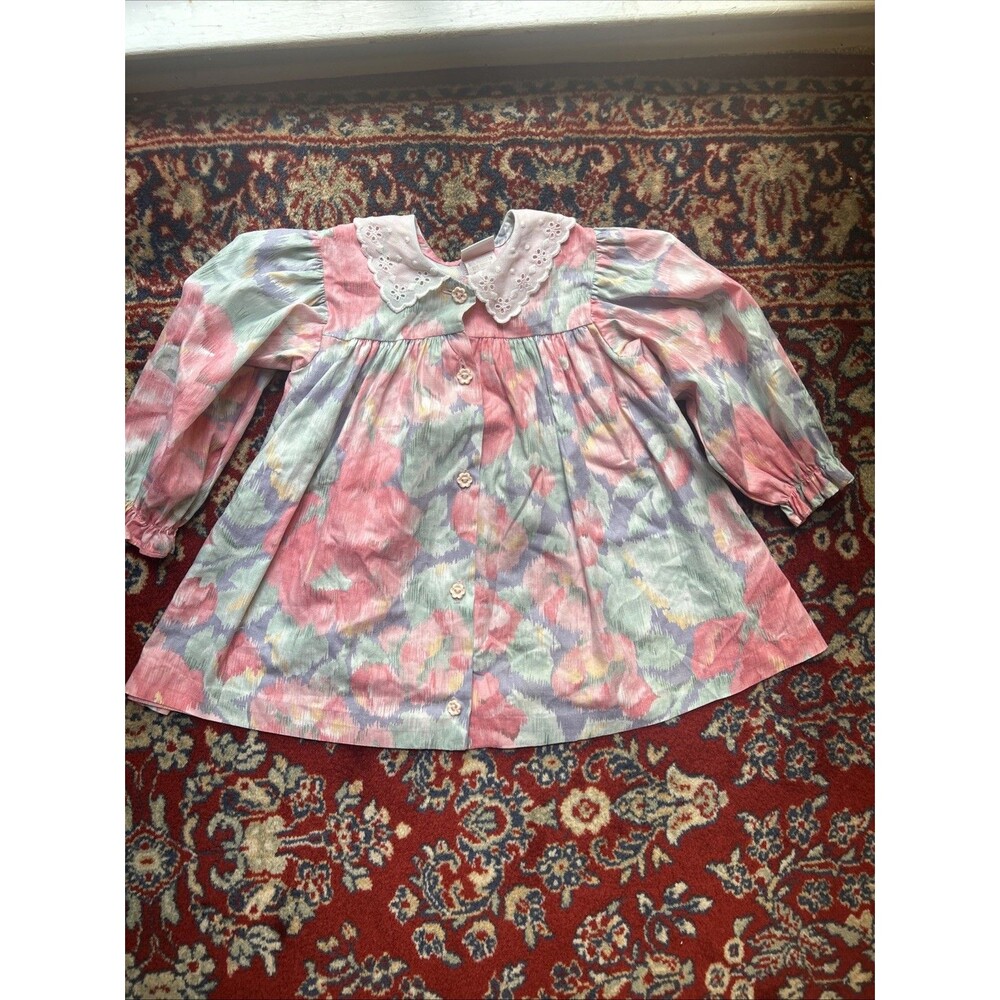 Vintage Baby Girl 24 Months Dress Pastel Lace Maggie Mackall USA Made